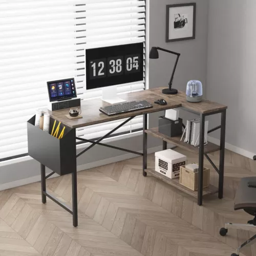 L Shaped Corner Desk w/Bookshelf Reversible Corner